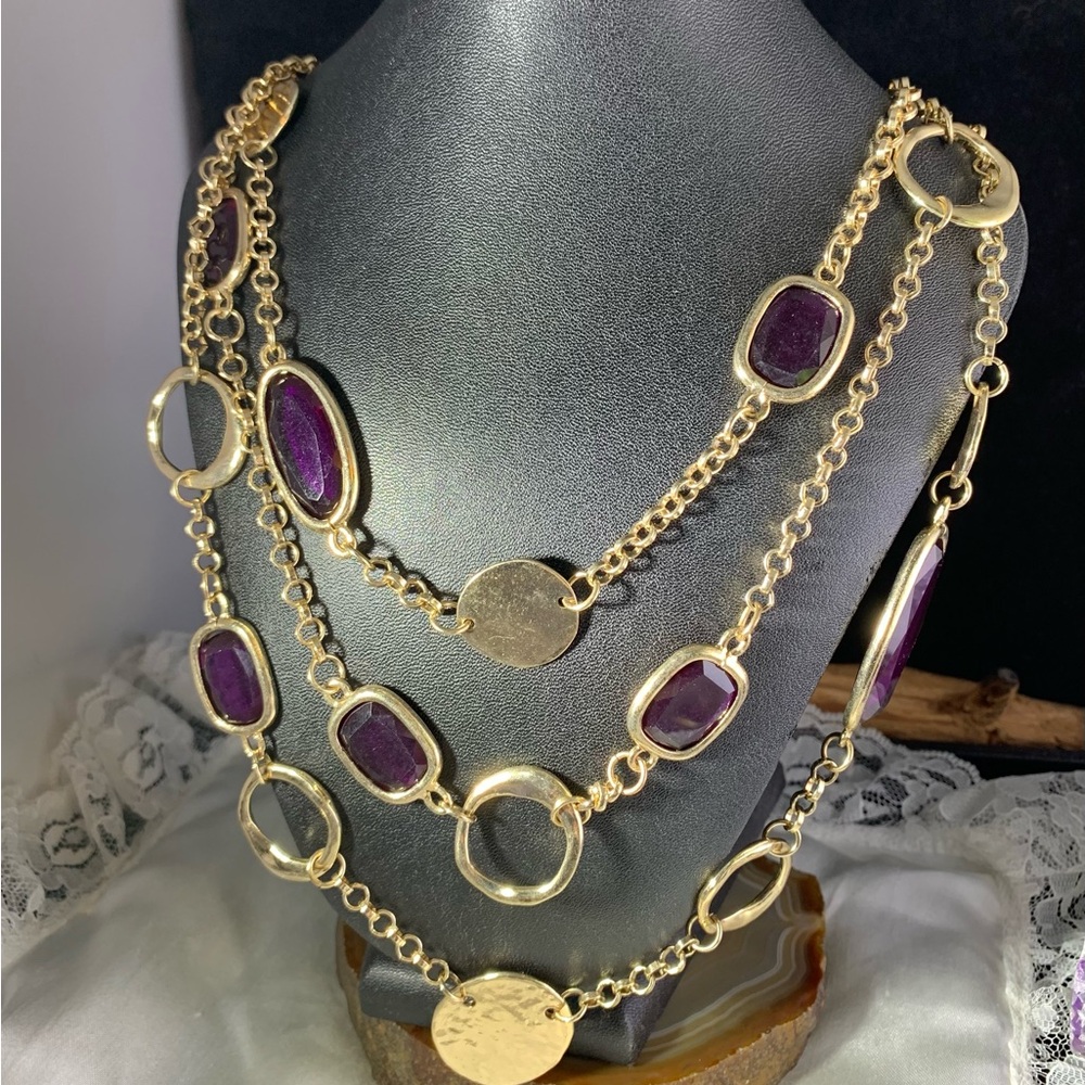 Chico's Gold and Purple Statement Necklace